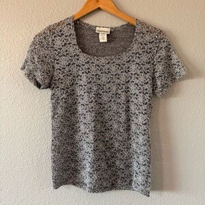 Vintage Nicola Gray Lace 90s Y2K Short Sleeve Top Women's Small Made in USA